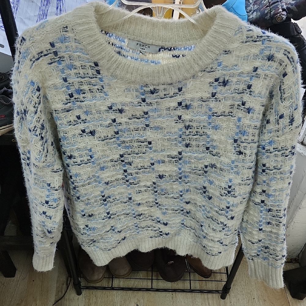 French Connection Textured Blue and Cream Sweater - Picture 1 of 1